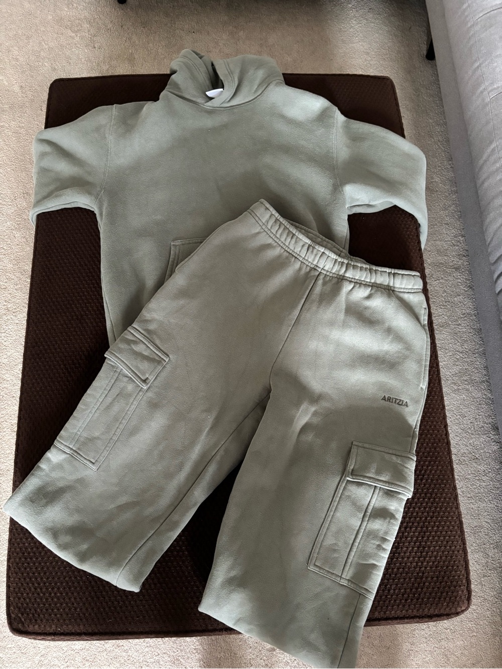 Aritzia XS Sage Green Hoodie & Cargo Sweatfleece Set